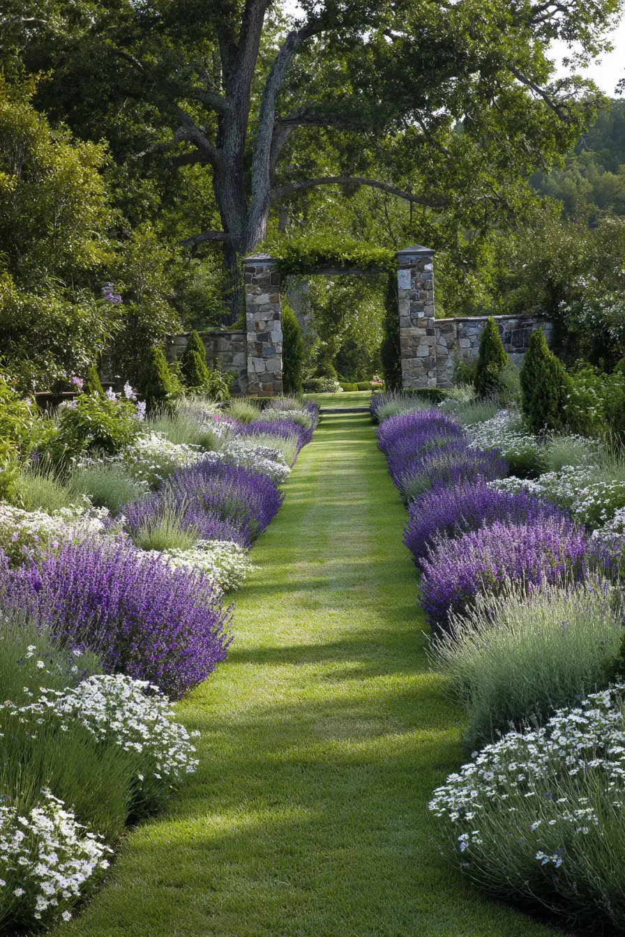 Lavender-Lined Grass Walkway