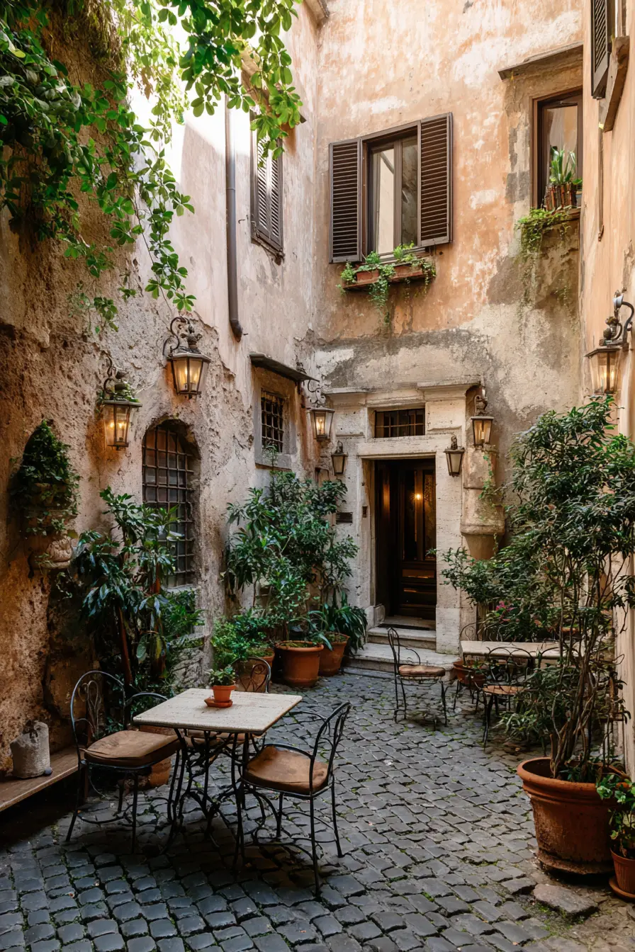 Vintage Courtyard with Cobblestone Paving