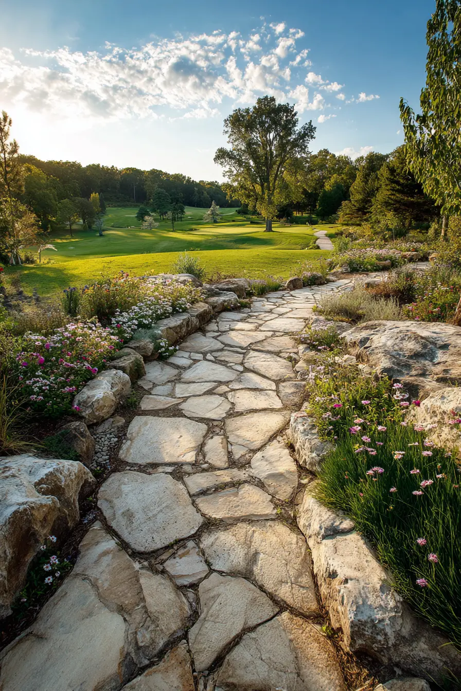 Rustic Stone-Look Concrete Pathway with Natural Edging