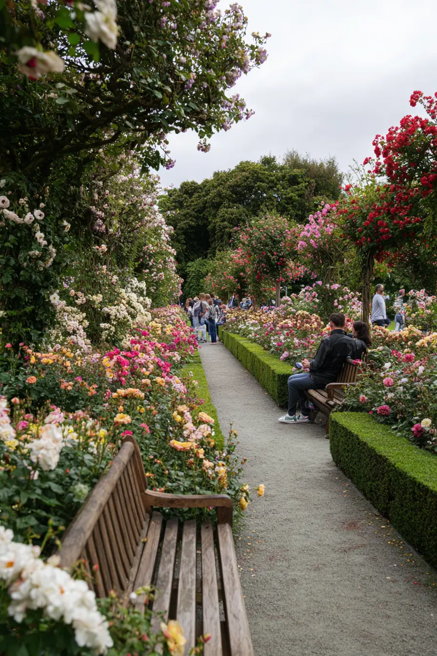 Garden Walkway with Gravel Path and Benches