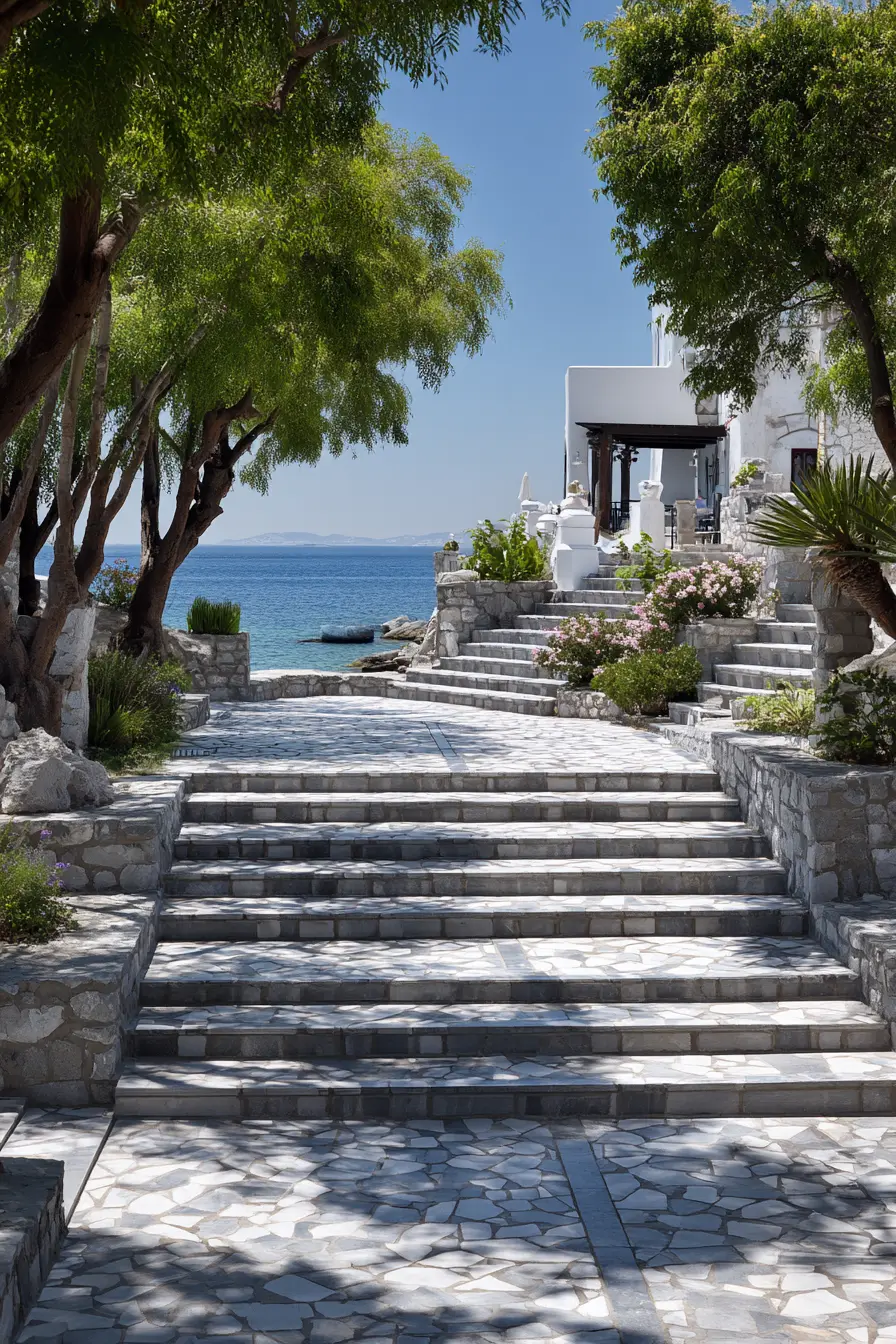 Seaside Stone Stair Risers with Mediterranean Style