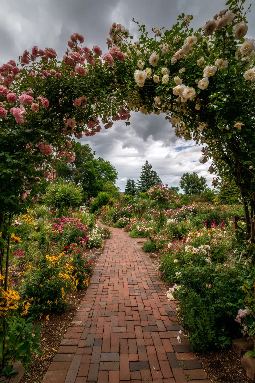 Brick Path Under Flowering Arch