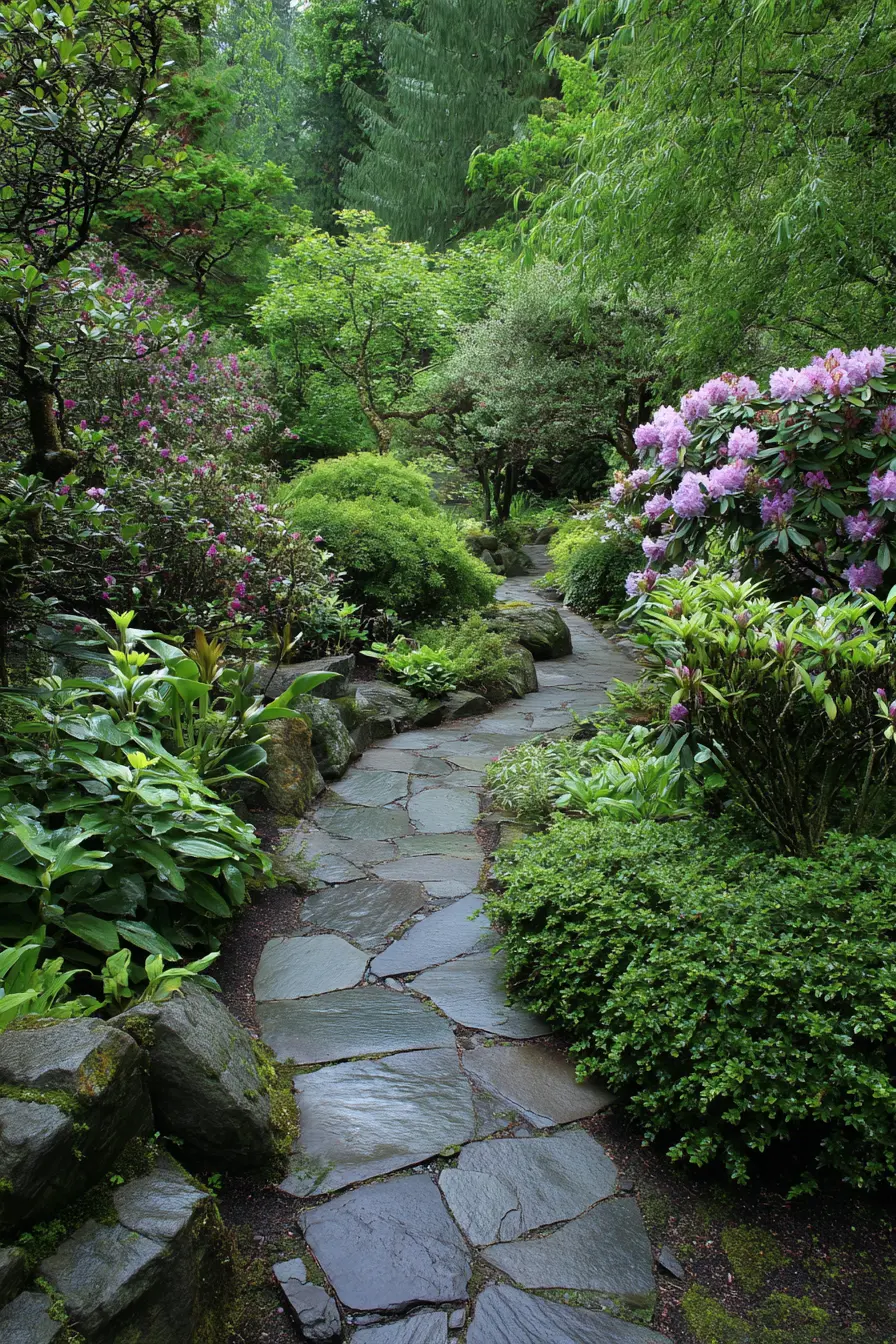 Shaded Garden Path with Slate Stepping Stones