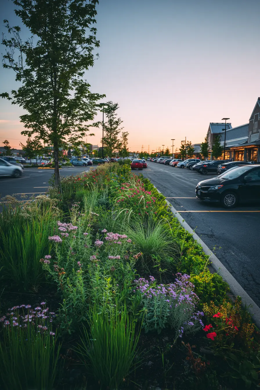 Parking Pad with Lush Landscape Borders