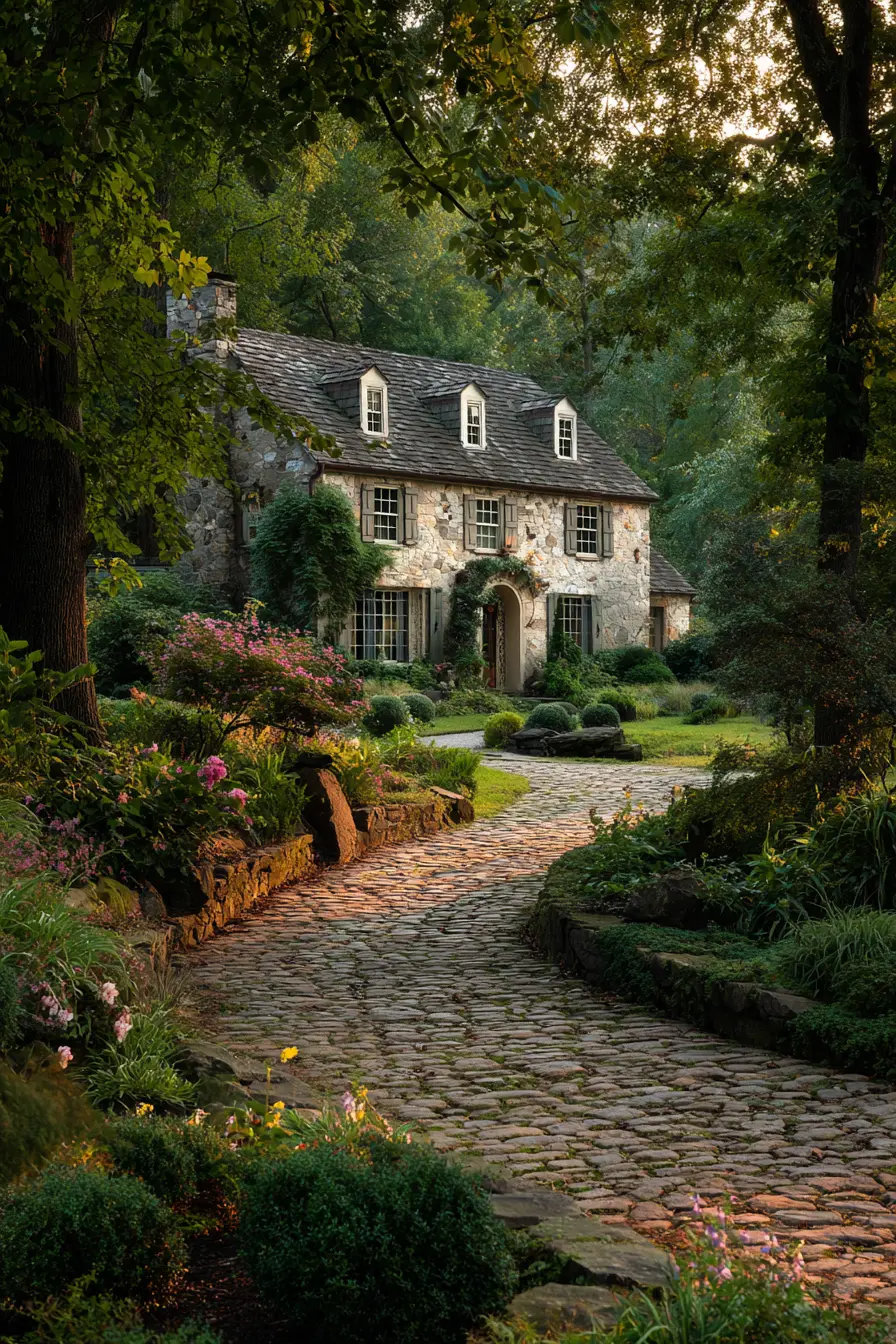 Stone Ranch Driveway with Garden Charm