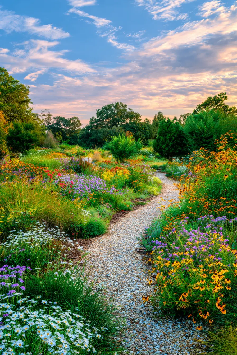 Gravel Driveway Path with Wildflower Drainage