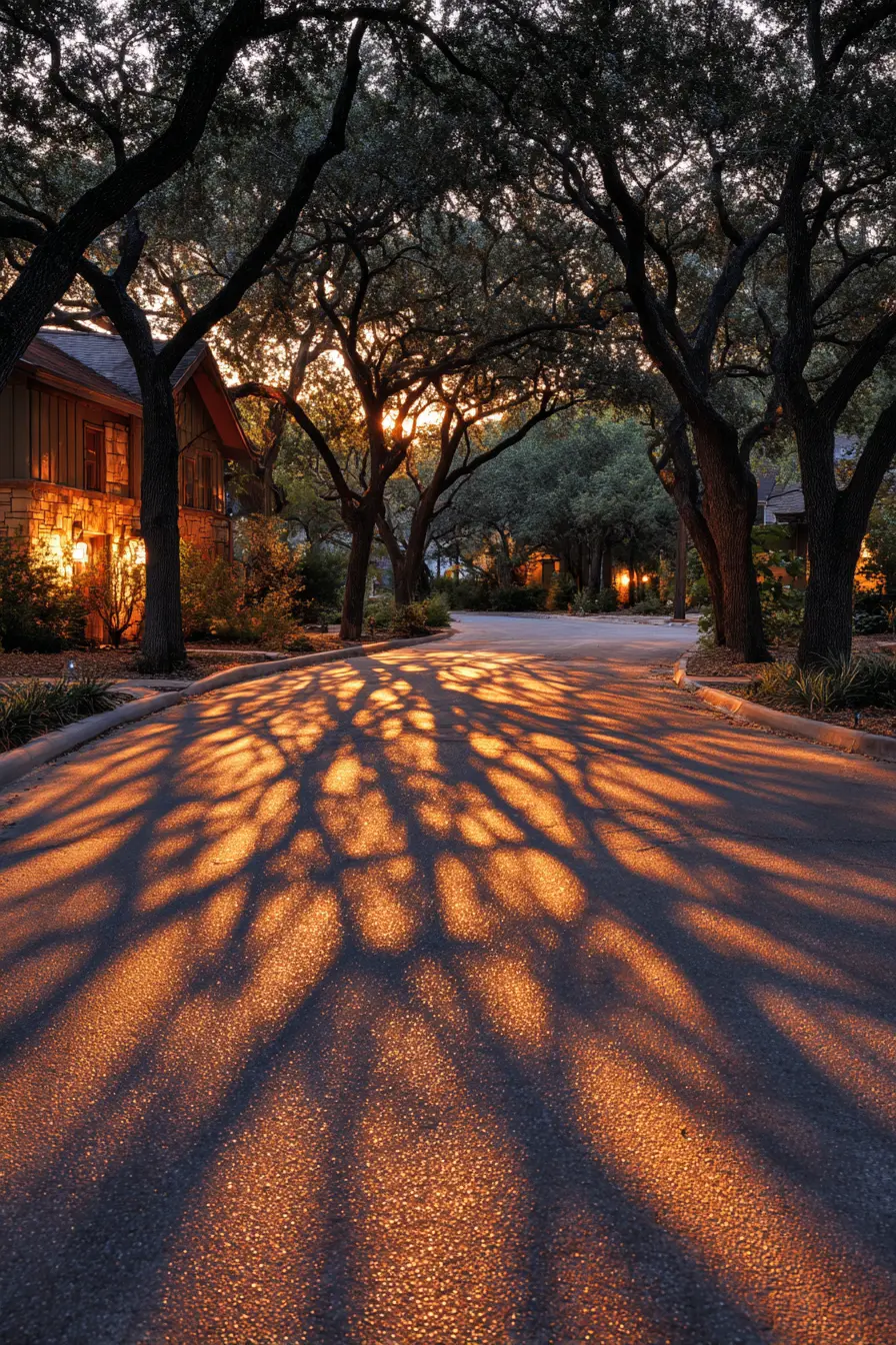 Driveway Lighting Creating Artistic Tree Shadows