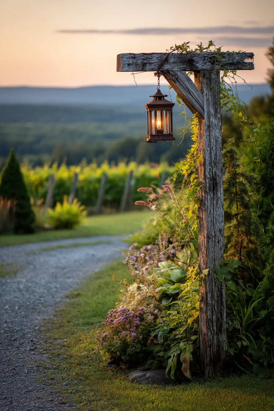 Rustic Wooden Driveway Lamp Post