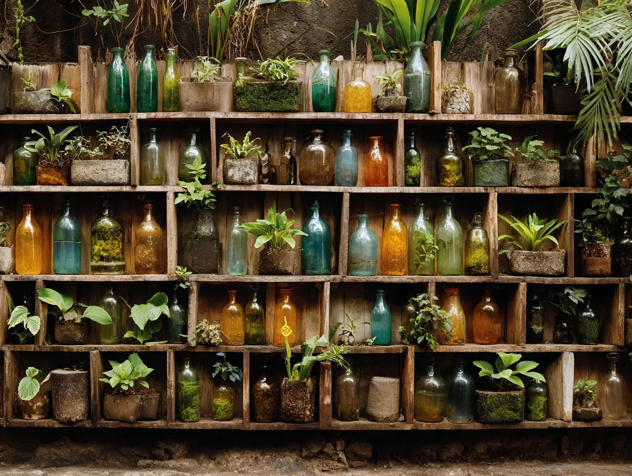 Embed Glass Bottles Into Cement or Wooden Frames