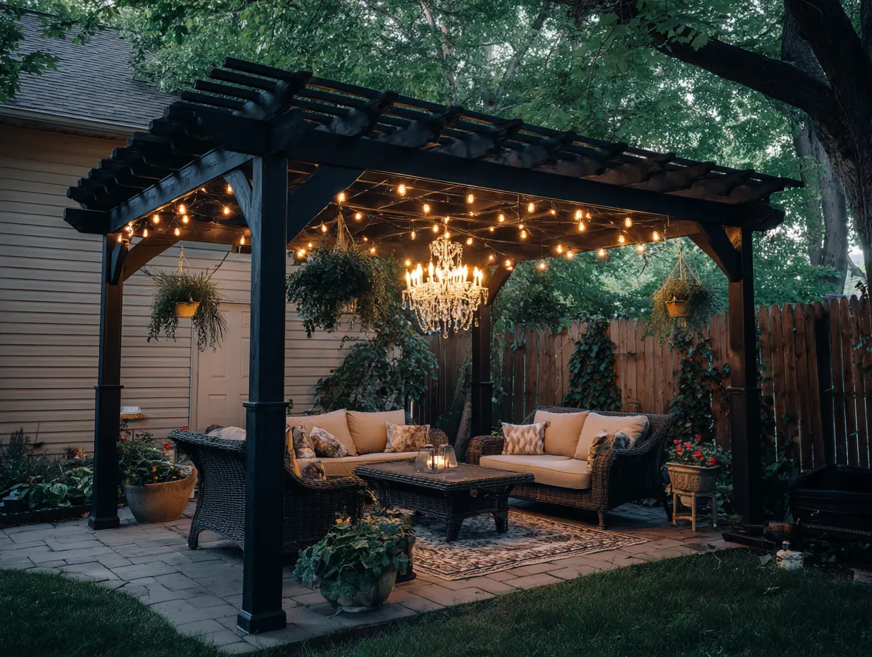 Erect a Pergola With a Large Crystal Chandeliers Hanging From Its Lattice for Grandeur