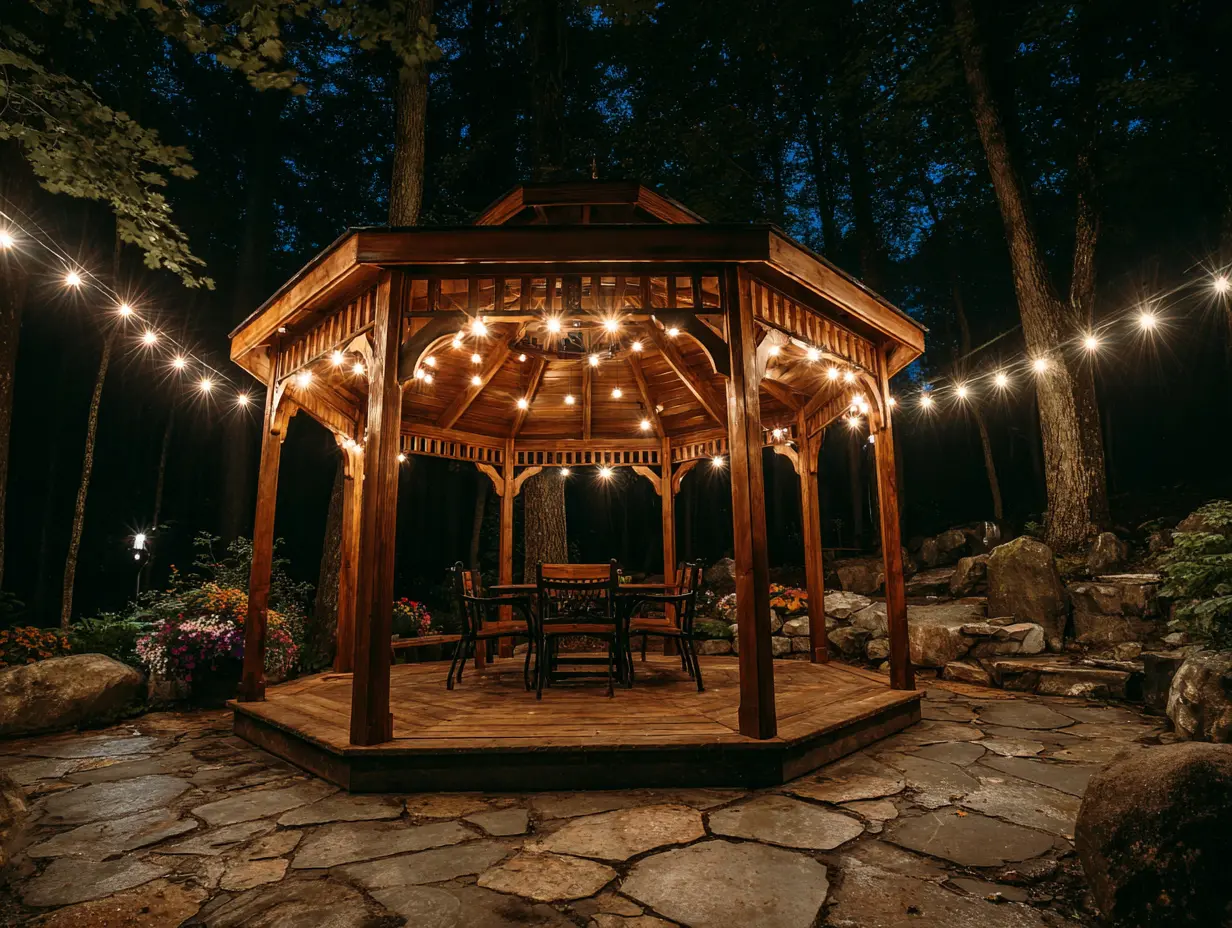 Hang String Lights From the Gazebo Roof for a Magical Glow