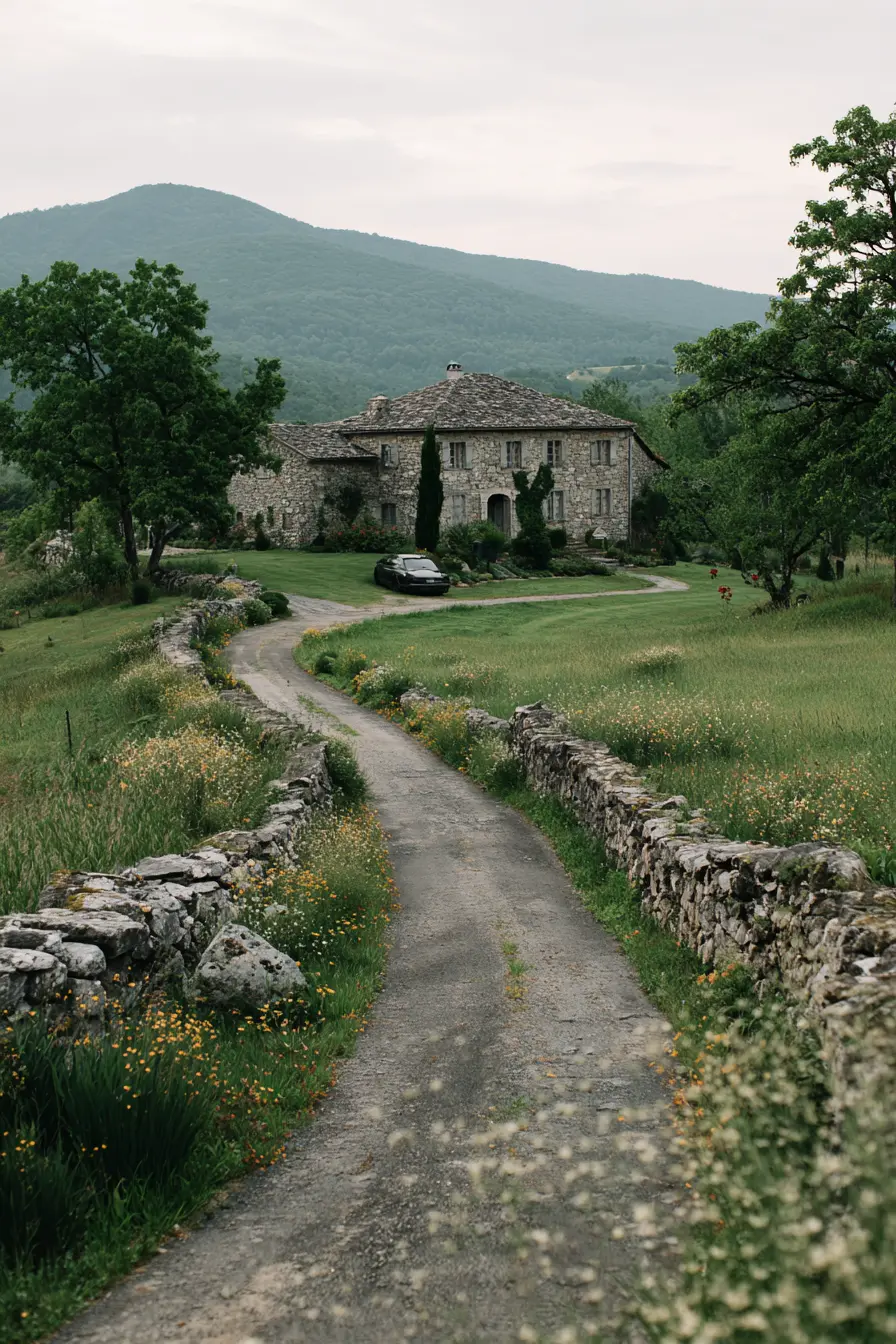 Rustic Gravel Driveway with Countryside Charm