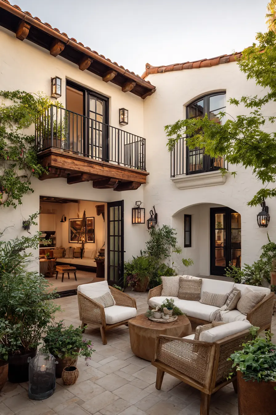 Mediterranean Two Story House with Courtyard Appeal