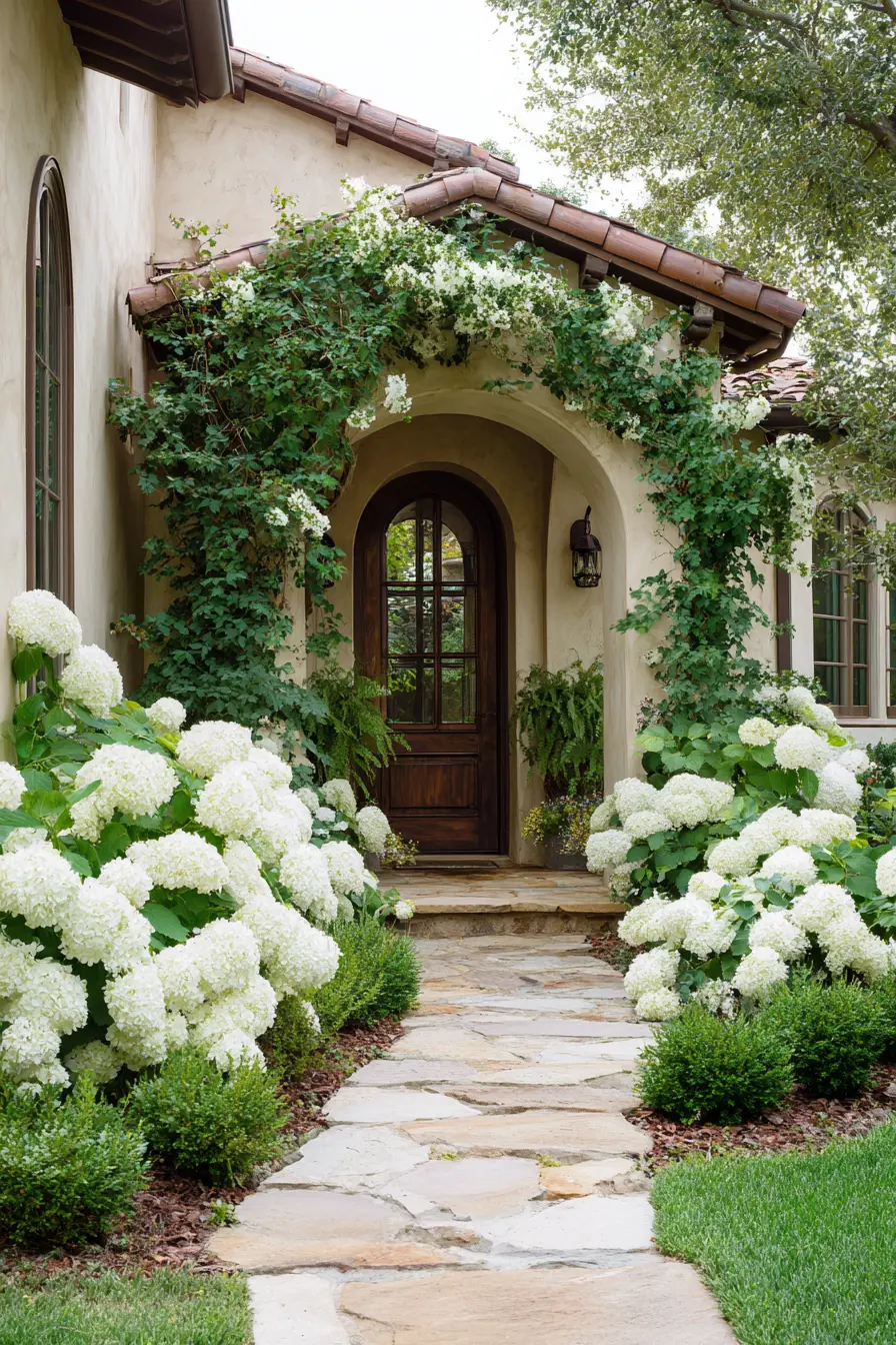 Mediterranean Entry with Tiled Overhang Roof