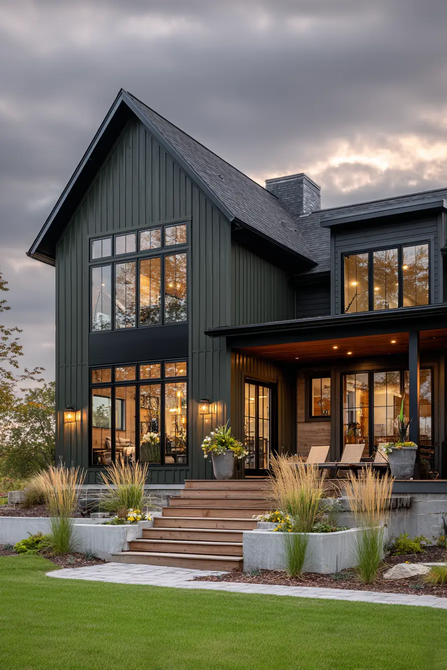 Contemporary Dark Green Farmhouse with Sleek Design