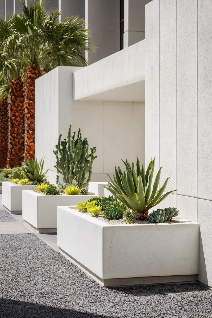 Minimalist Driveway Planters with Desert Succulents