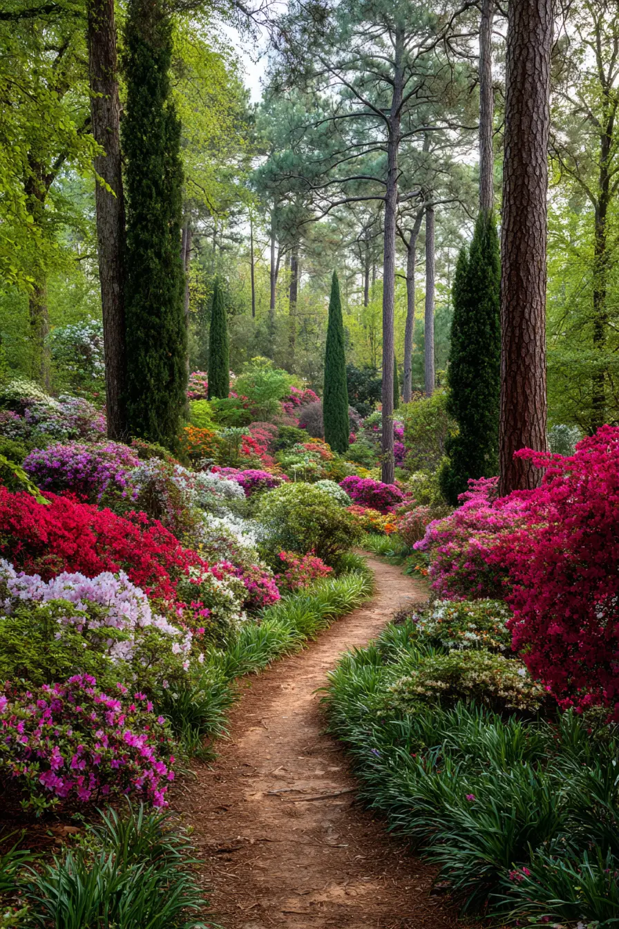Woodland Driveway with Blooming Garden Path