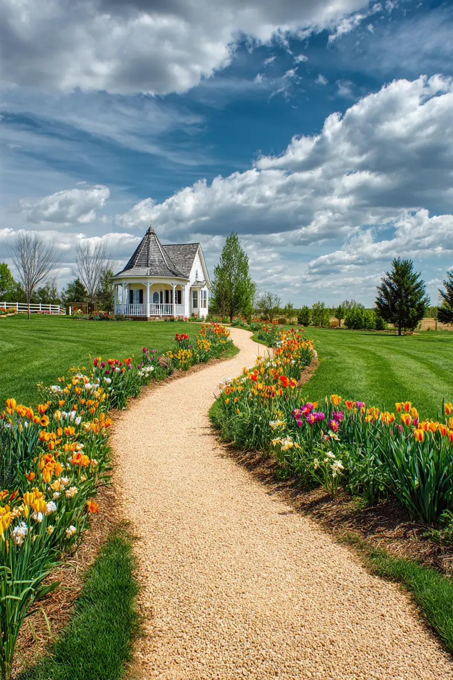 Gravel Path Edging with Tulip Borders