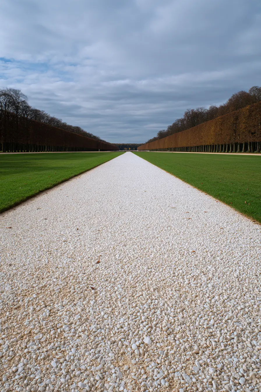 Grand White Gravel Pathway in a Formal Garden