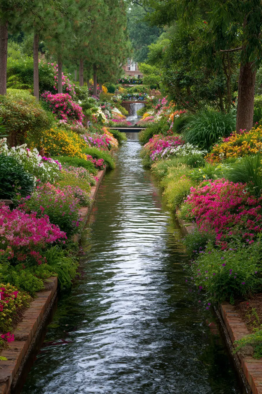 Waterway Path Surrounded by Cottage Garden Blooms