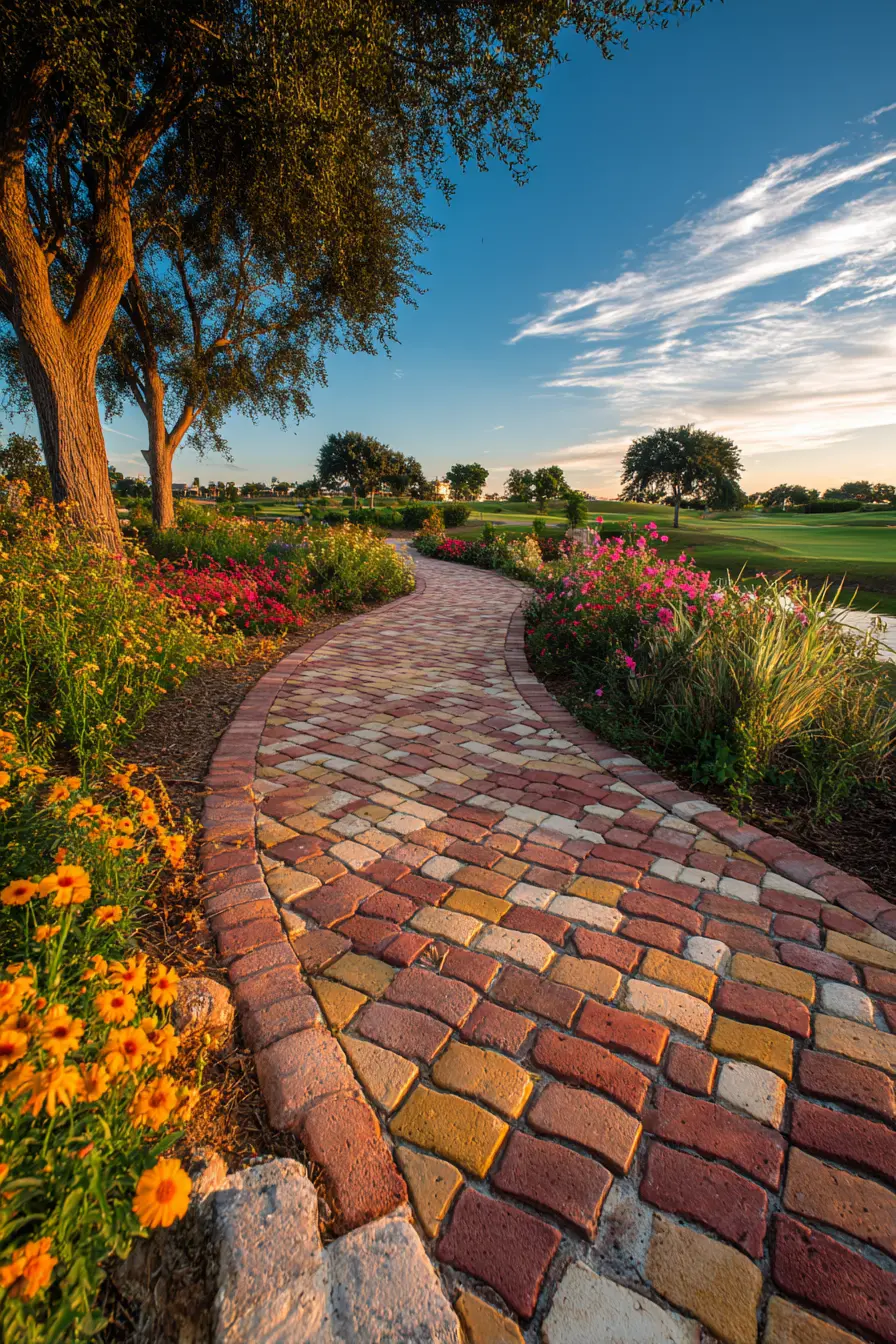 Colorful Brick Paver Garden Pathway