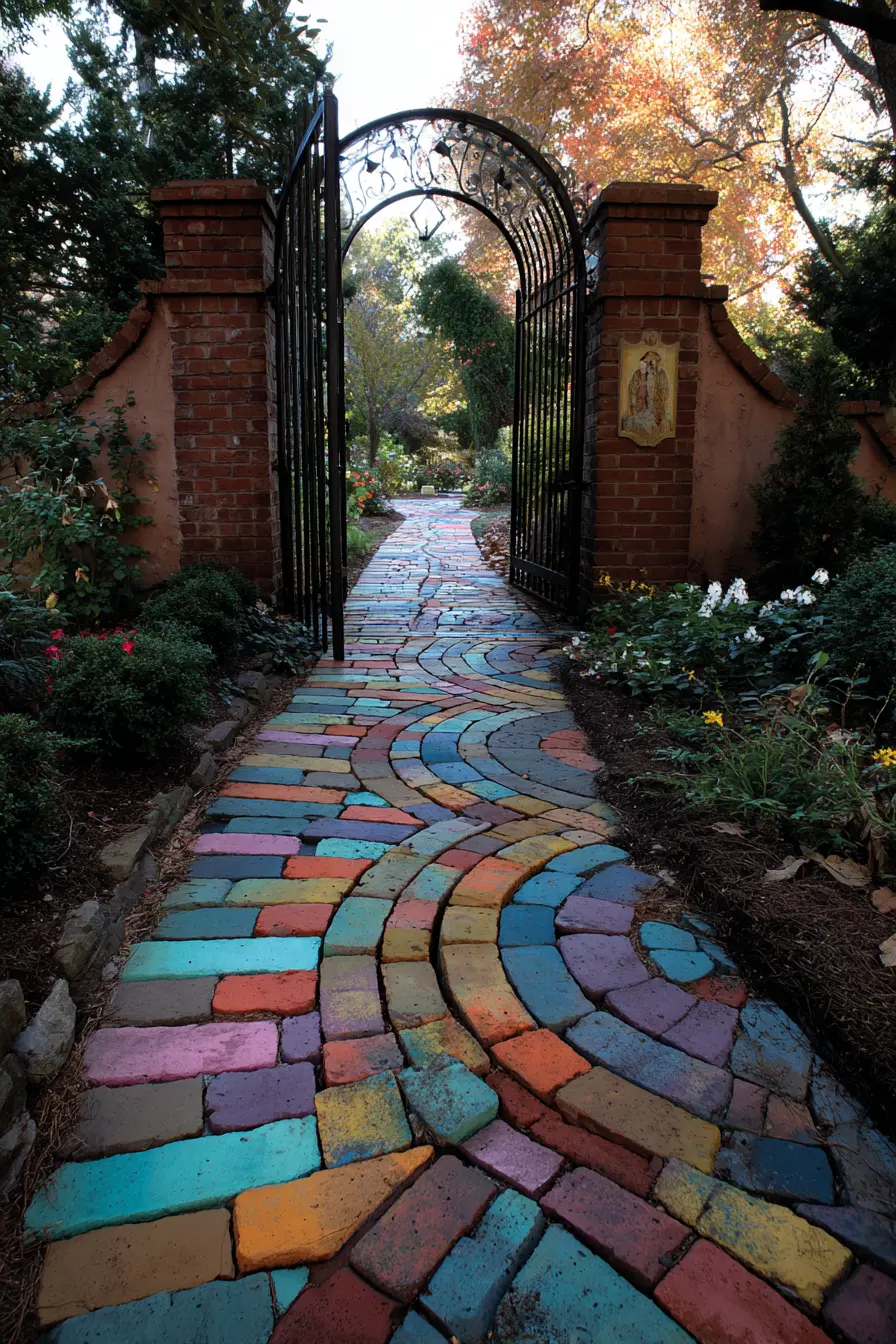 Vibrant Curved Brick Paver Pathway