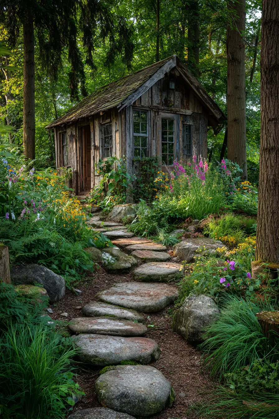 Natural Stone Walkway to a Woodland Shed