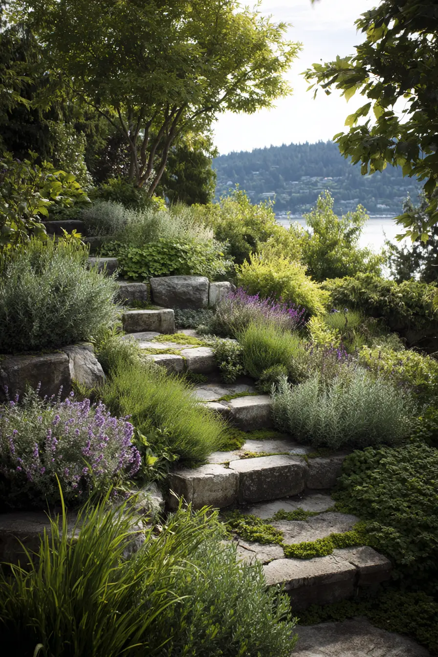 Stone Garden Steps with Natural Planting