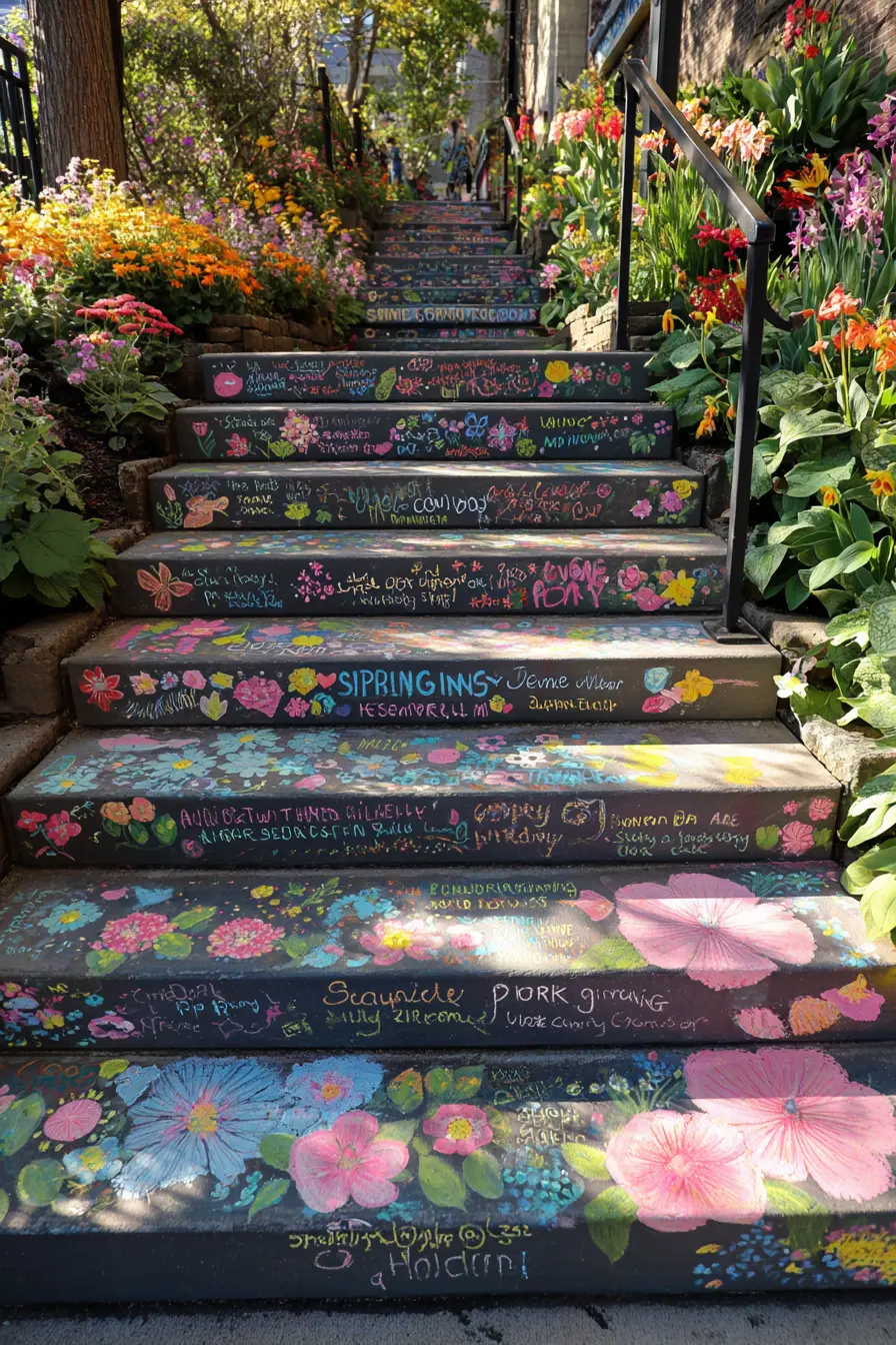 Hand-Painted Stair Risers with Playful Garden Art