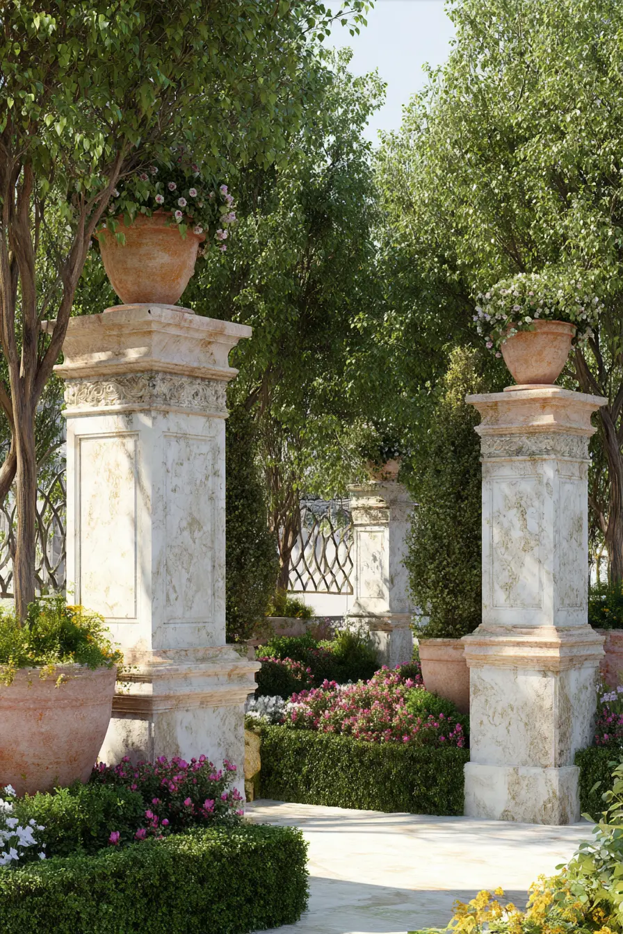 Elegant Marble Pillars with Floral Accents