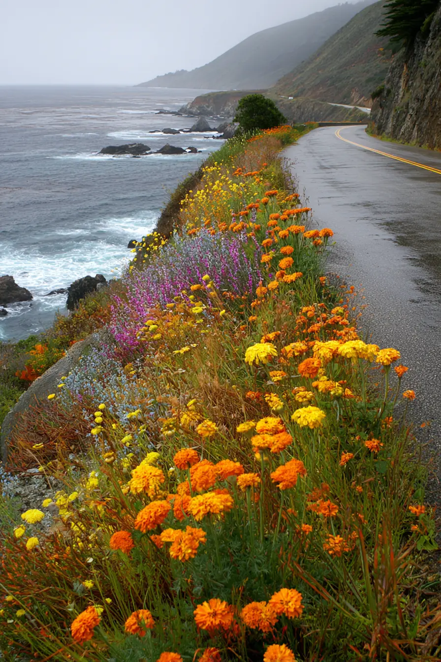 Coastal Driveway with Wildflower Edges