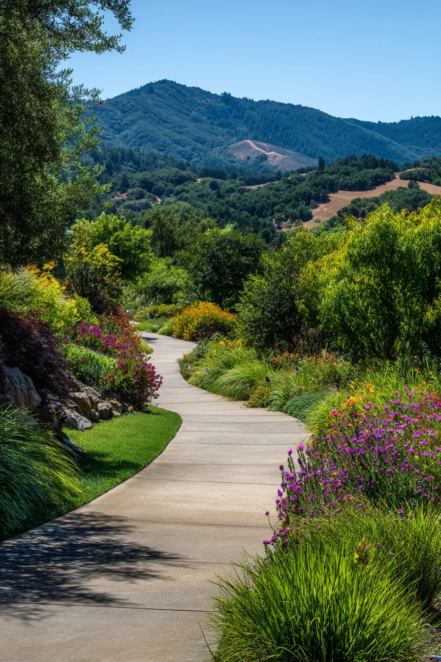 Curved Driveway with Colorful Garden Borders