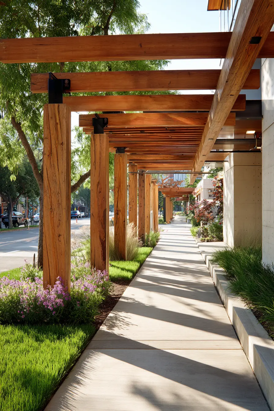 Wooden Pergola Walkway with Green Edging