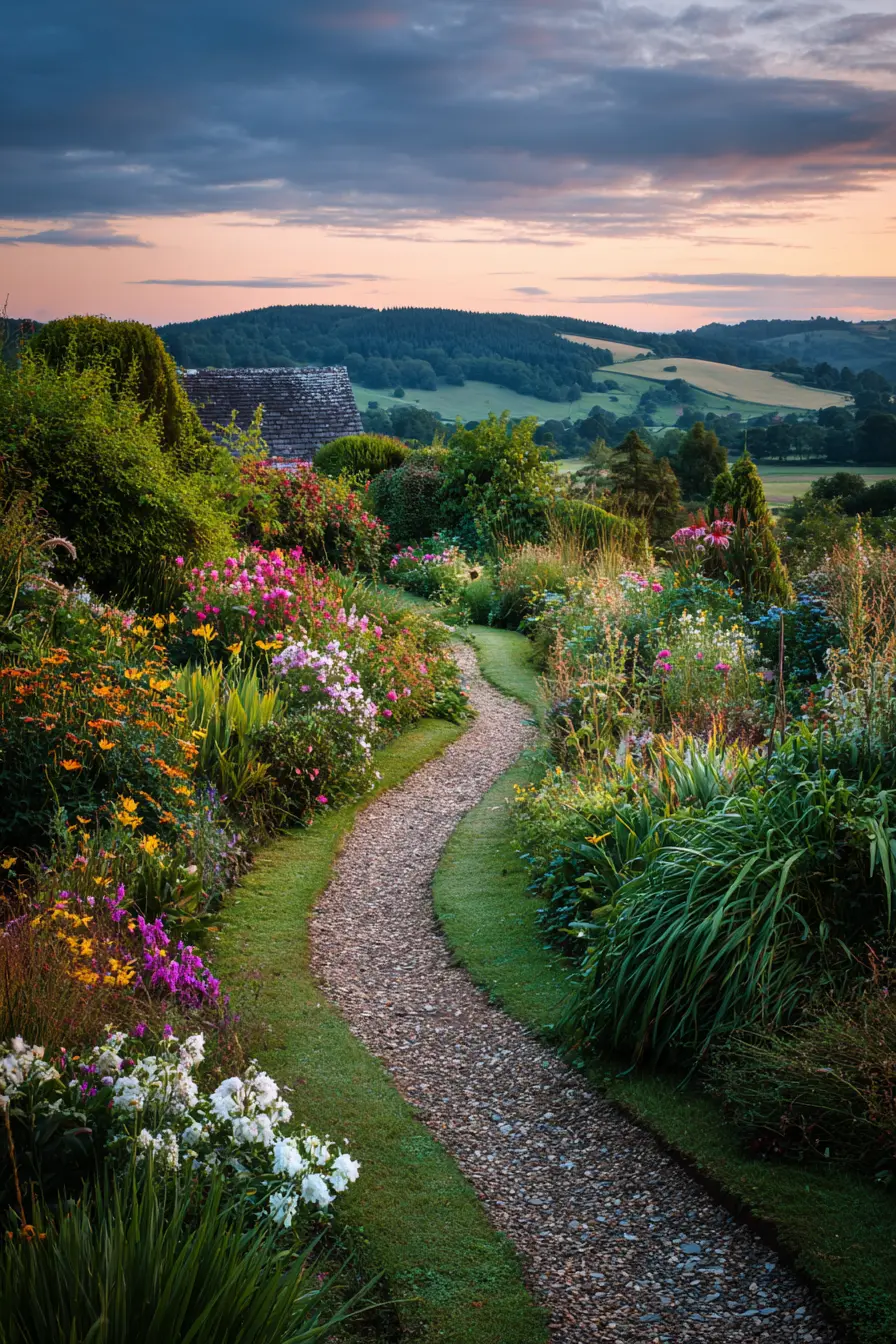Gravel Pathway Through Flower Borders