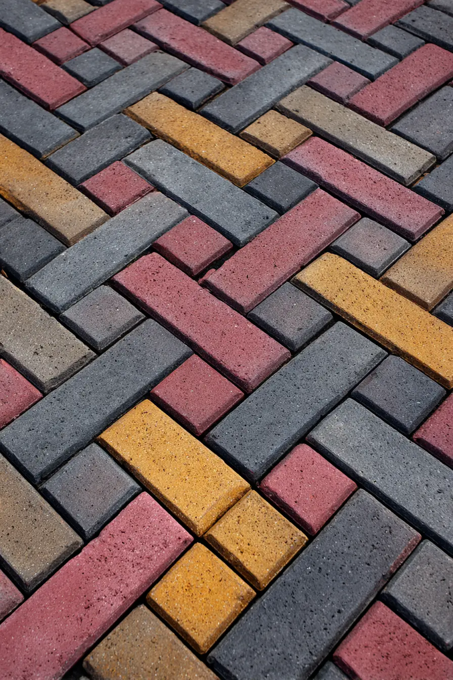 Colorful Brick Paver Driveway Pattern