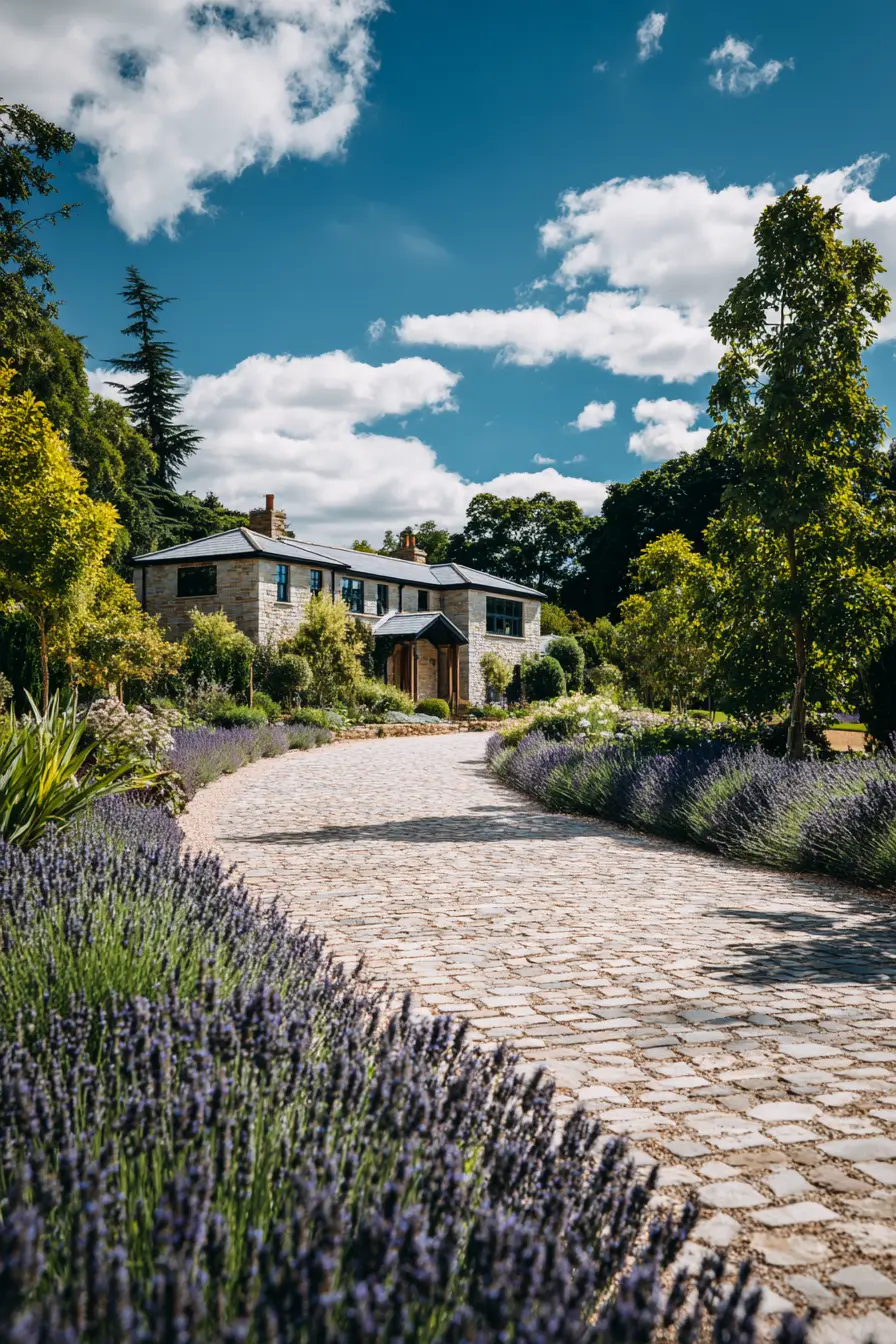 Cobblestone Driveway Cover with Lavender Borders