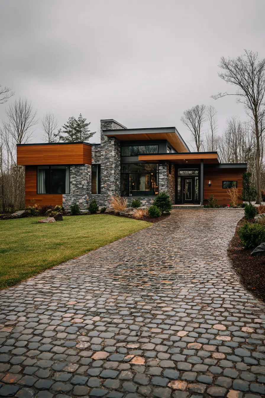 Sleek Cobblestone Driveway for a Contemporary Home