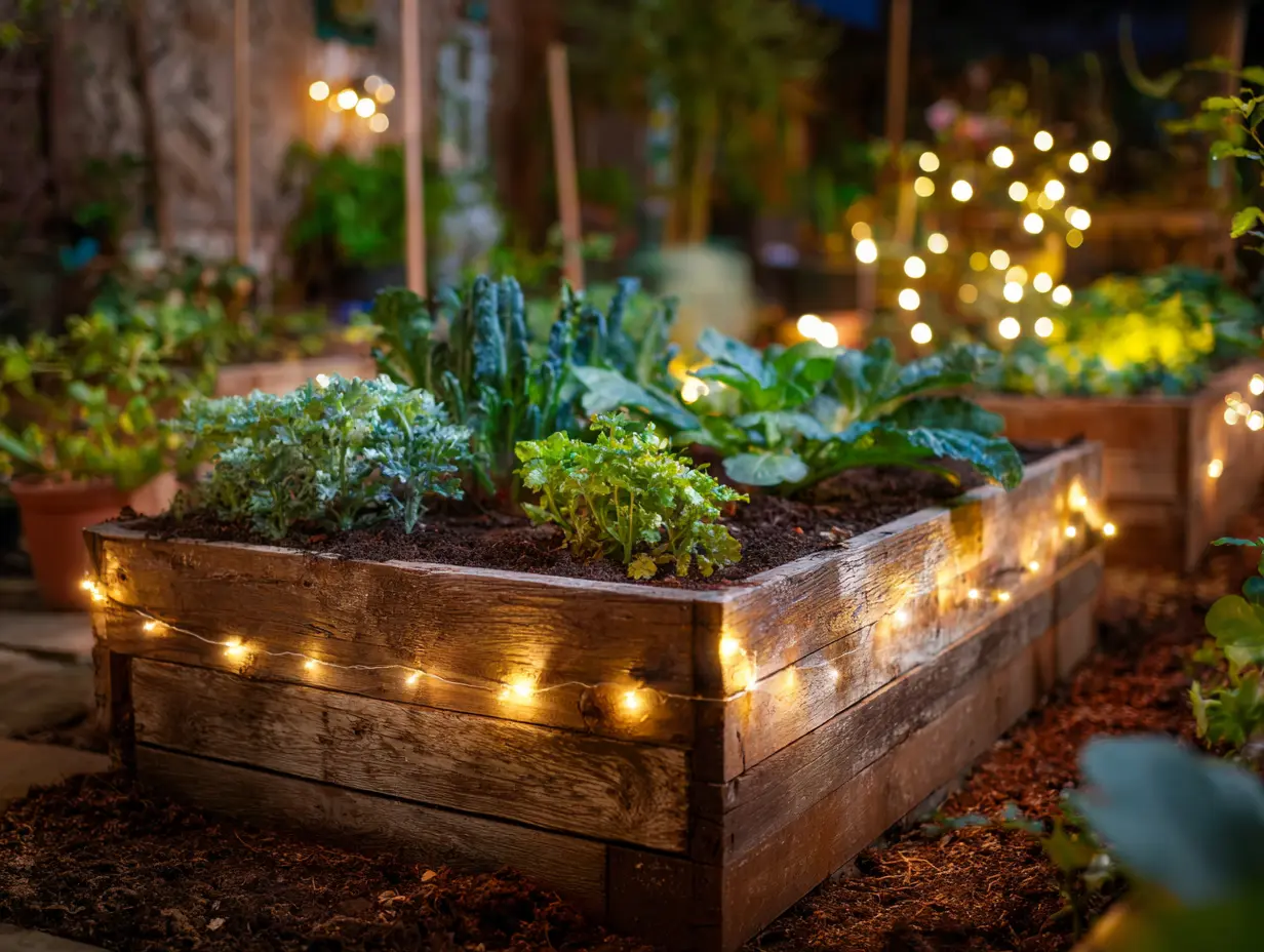 Illuminate Raised Garden Beds With Fairy Lights