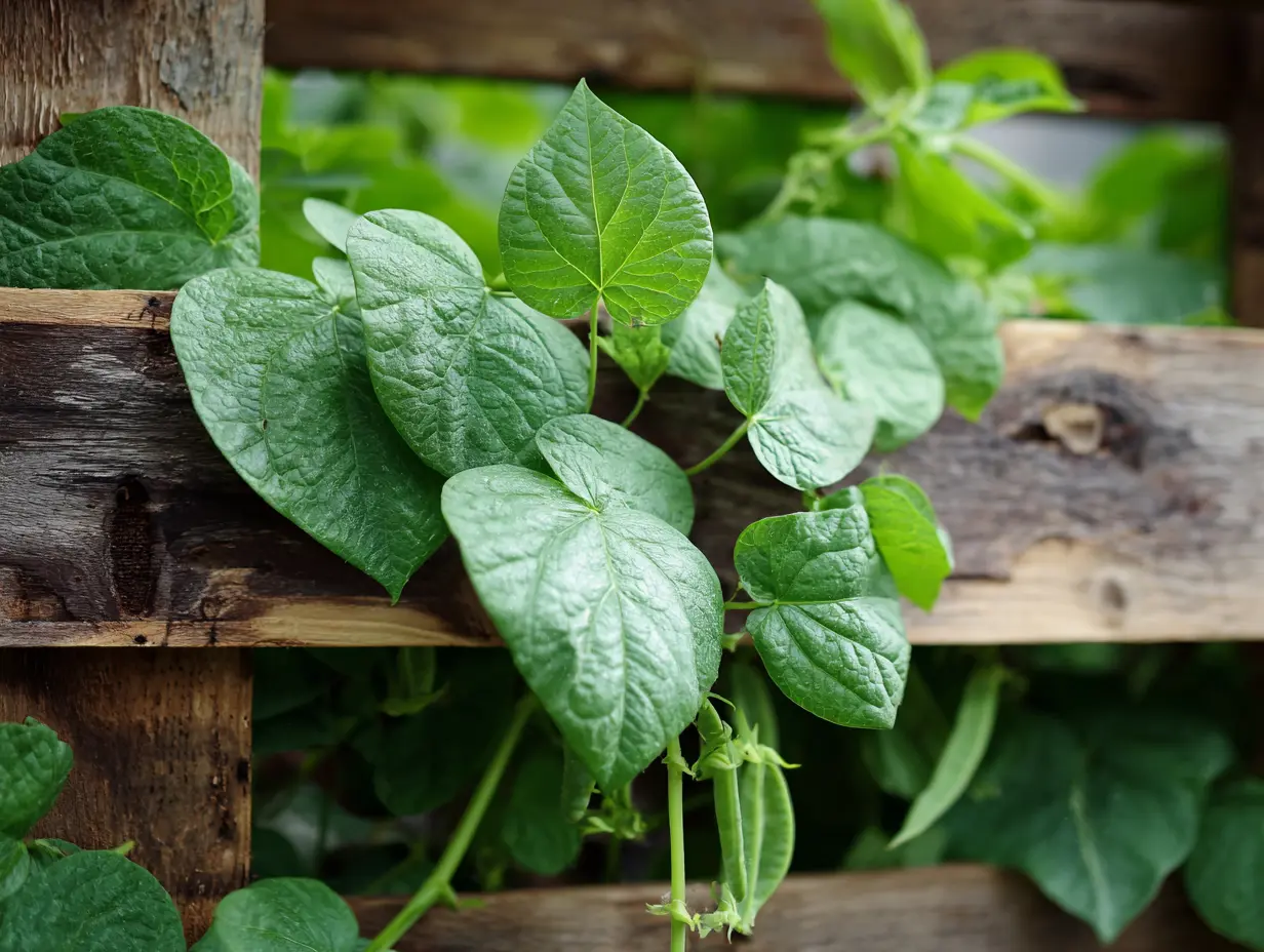 Stand a Pallet Up and Use It as a Trellis for Climbing Plants Like Cucumber and Peas