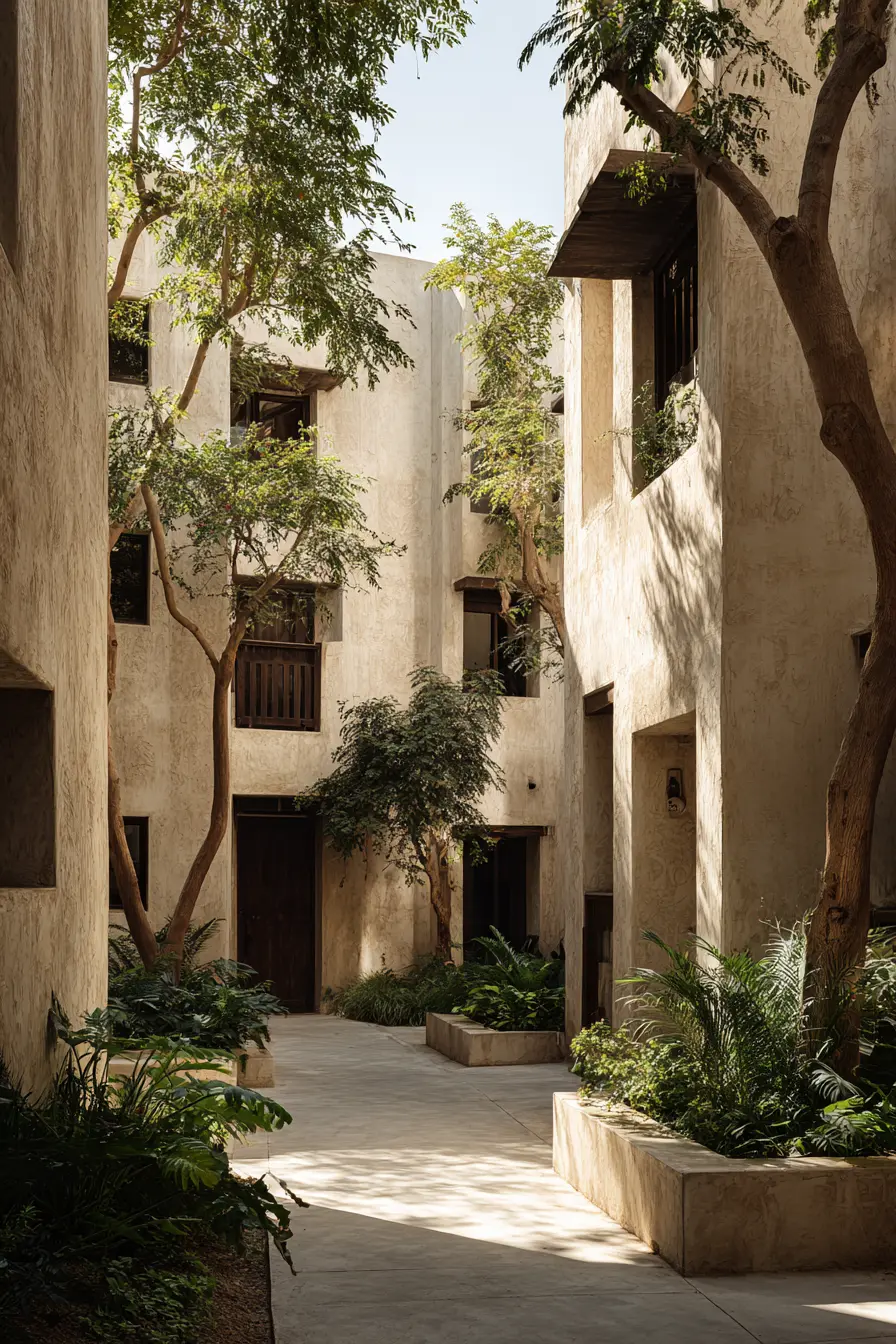 Minimalist Concrete Walkway with Courtyard Greenery