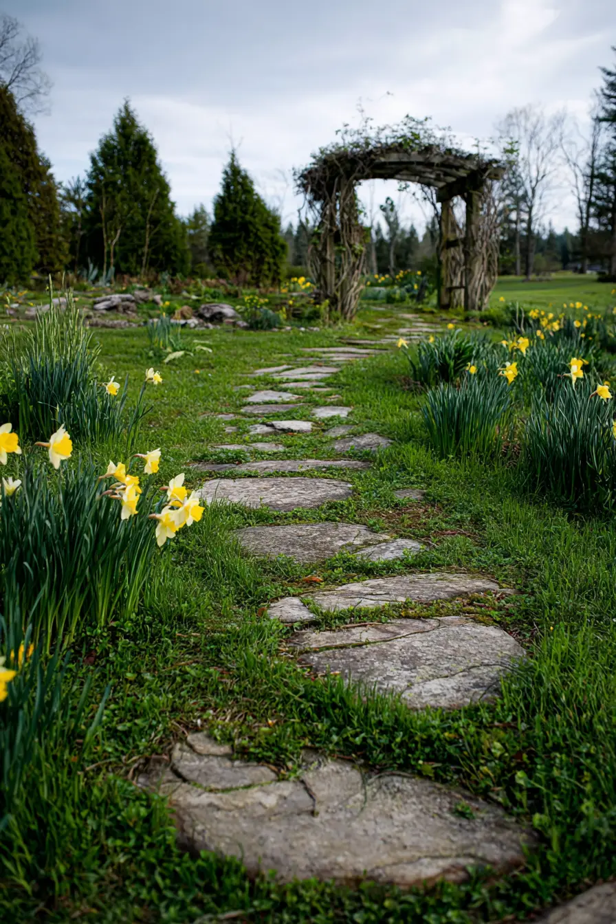 Stone Walkway with Rustic Garden Arch