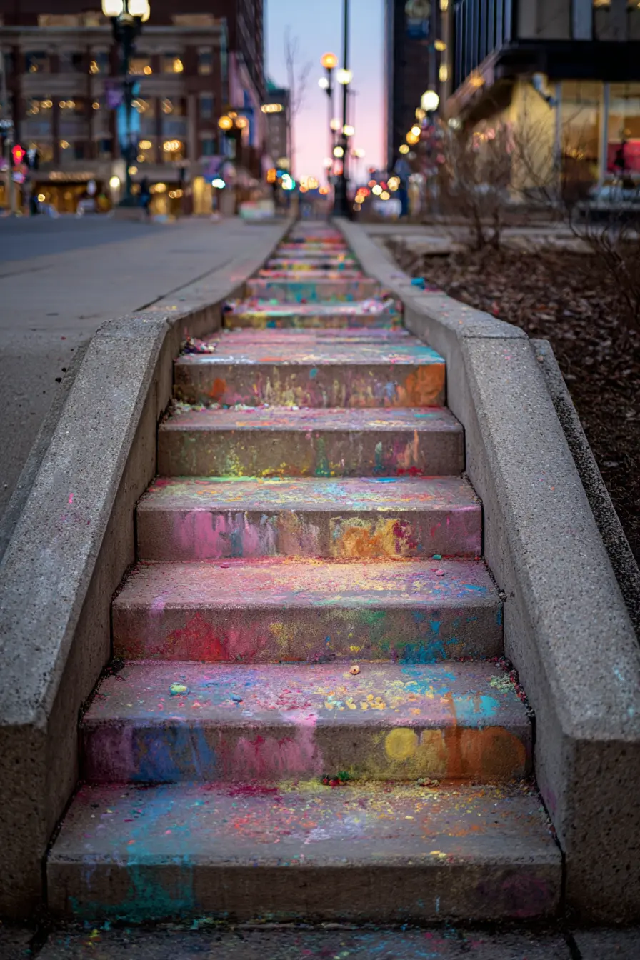 Concrete Stairs Enhanced with Street Art Colors