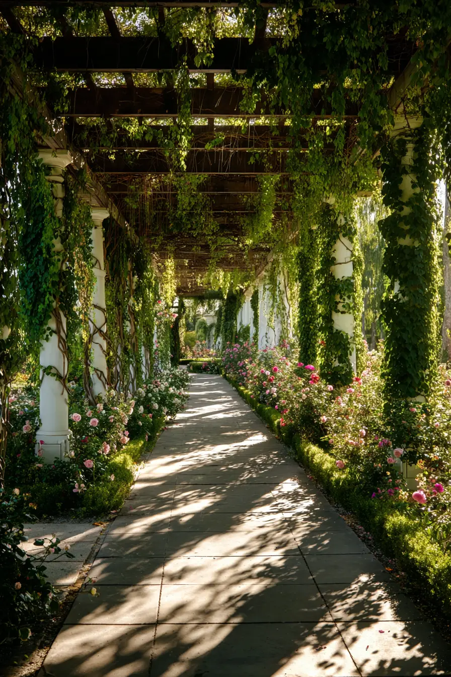 Covered Garden Walkway with Climbing Vines