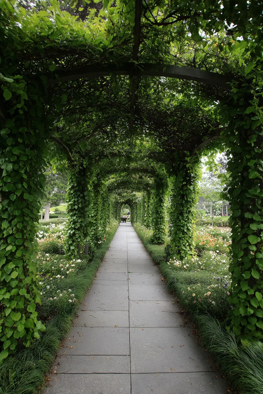 Walkway with Green Archway Tunnels