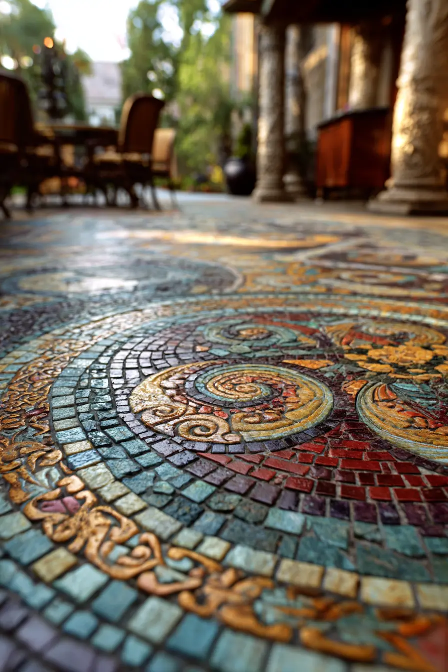 Intricate Mosaic Brick Paver Patio