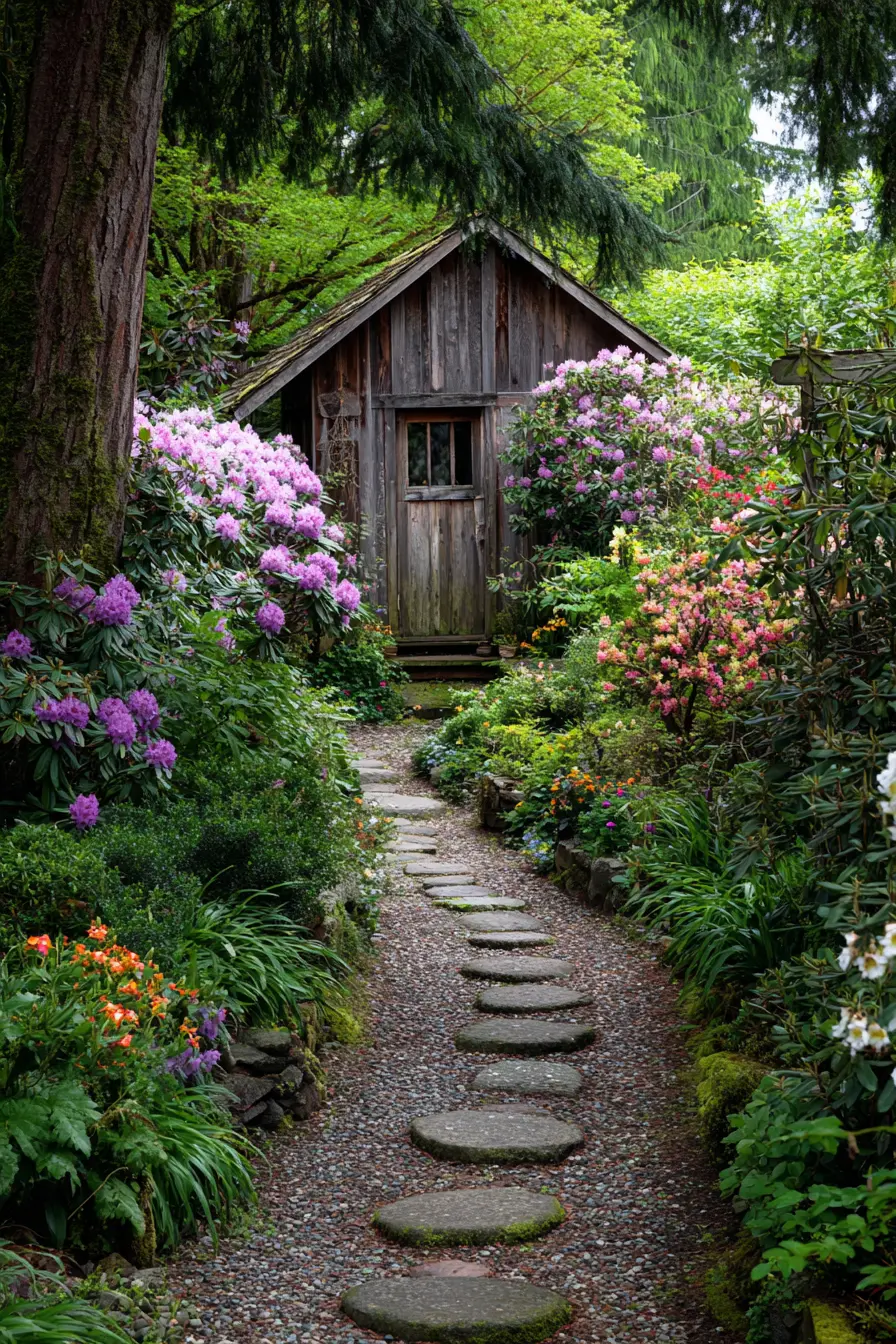 Stepping Stone Walkway Through a Blooming Garden