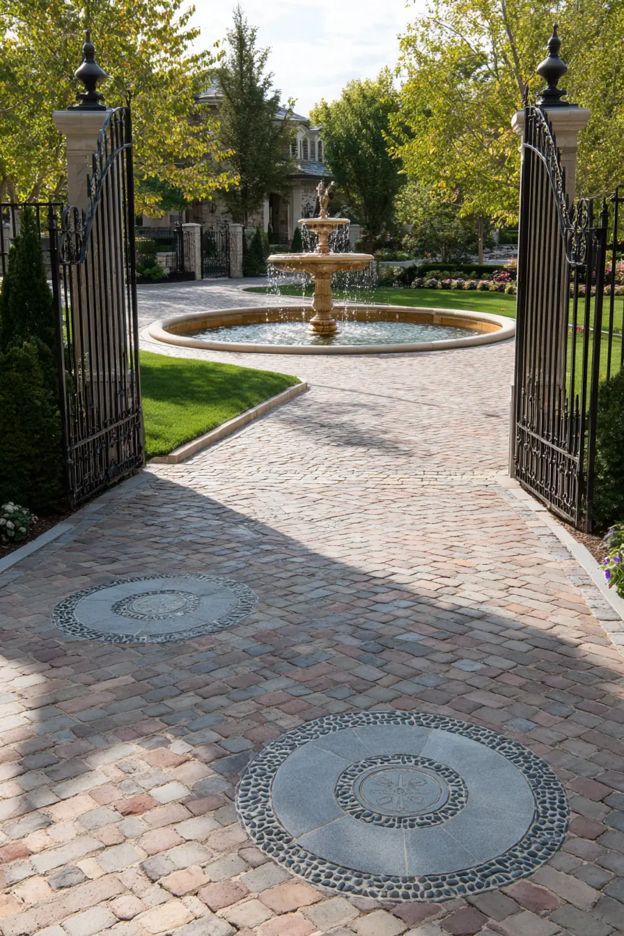 Horseshoe Driveway with Fountain Centerpiece