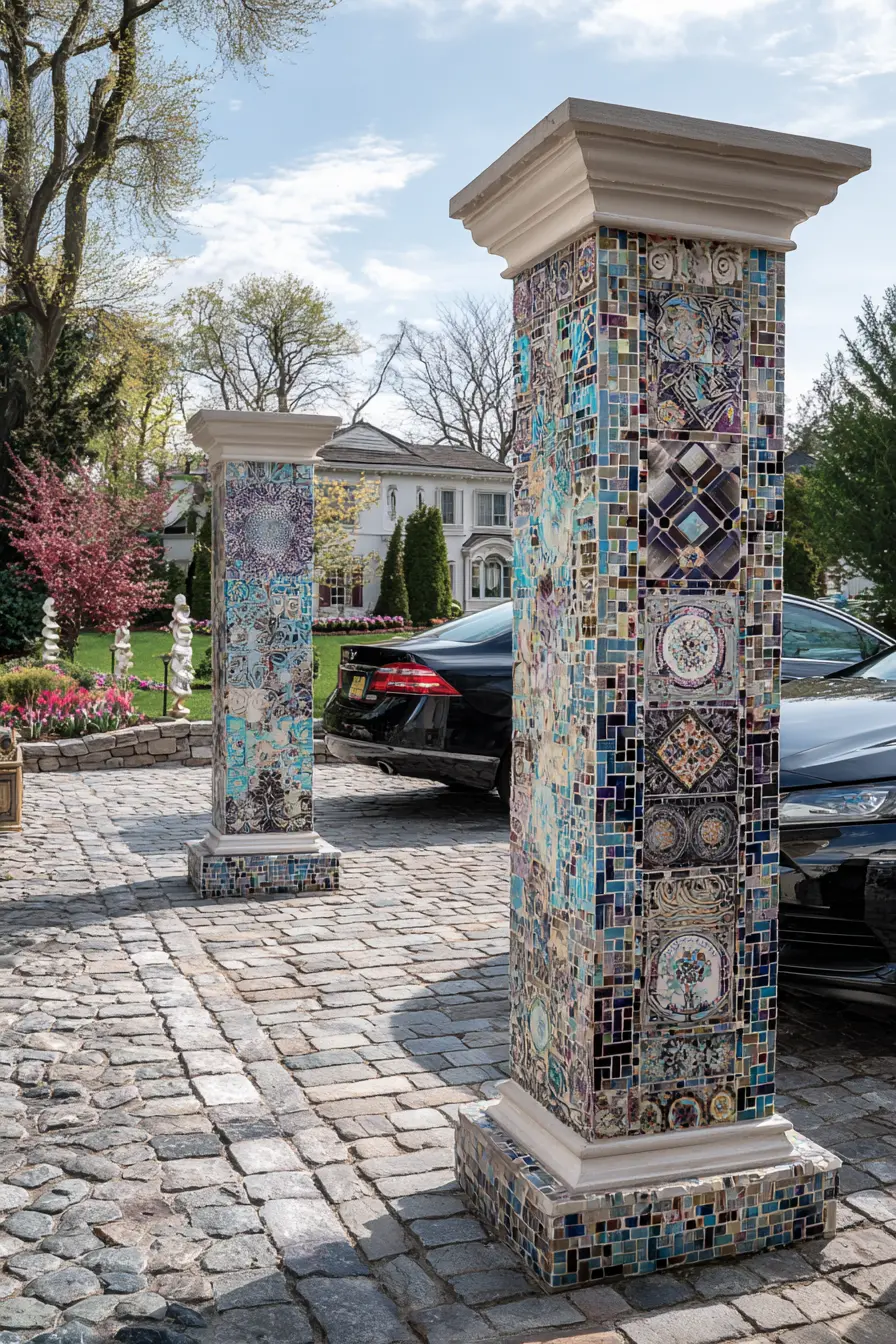 Colorful Mosaic Driveway Posts