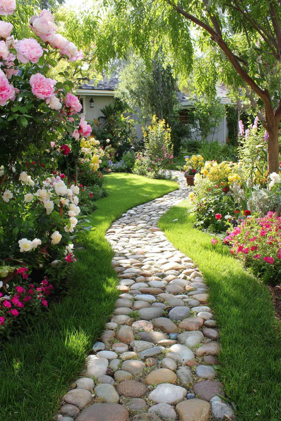 Pebble Path Border with Garden Elegance