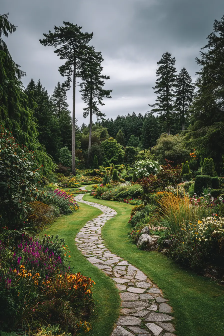 Curved Stone Path Through a Lush Garden